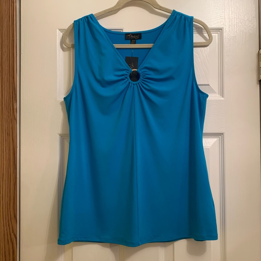 NWT Thalia Sodi crystal blue o-ring detail tank top
